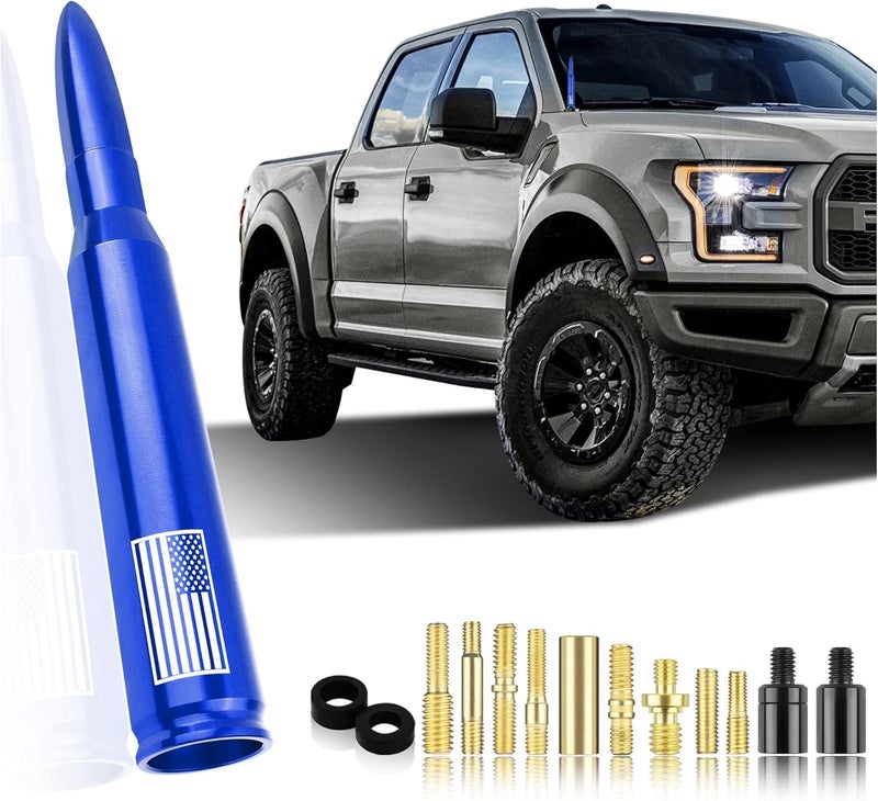 Turcee Car Bullet Antenna,Truck Exterior Decoration Accessories Car Vehicle Replacement Antenna Conpatible with Ford F150 RAM 1500 GMC Heavy Duty Pickup Trucks Accessories (New Upgrade Blue-U.S. Flag) - Image 1
